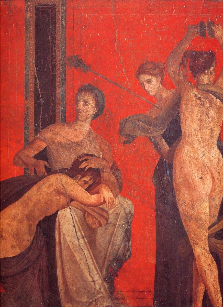 Fig. 2: Fresco fragment, Villa dei Misteri, Pompeii, 1st century B. C.