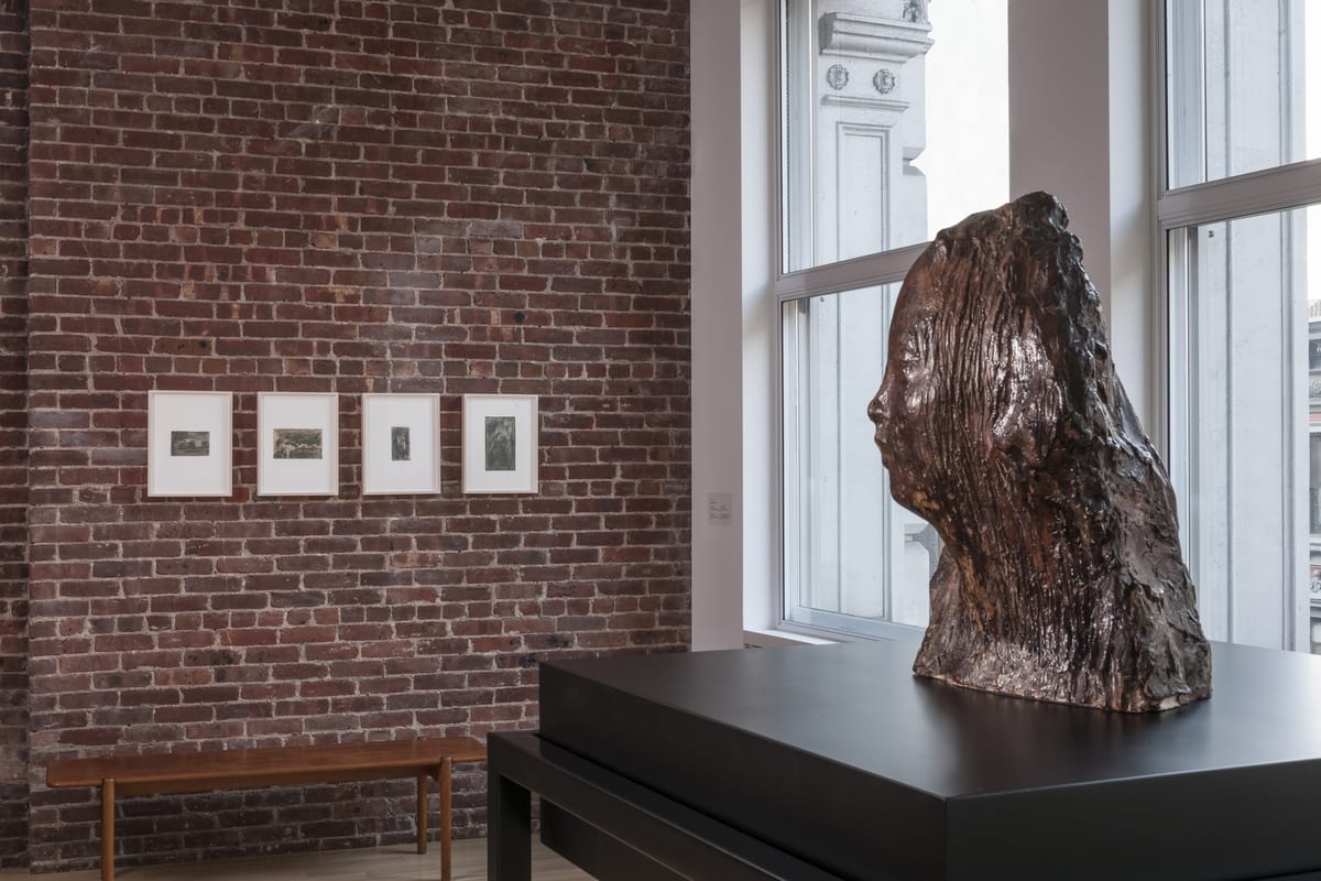 View of Medardo Rosso at CIMA, with Ecce Puer (Behold the Child) (plaster, from Museo Medardo Rosso) at right and drawings in distance. Photo by Walter Smalling Jr.