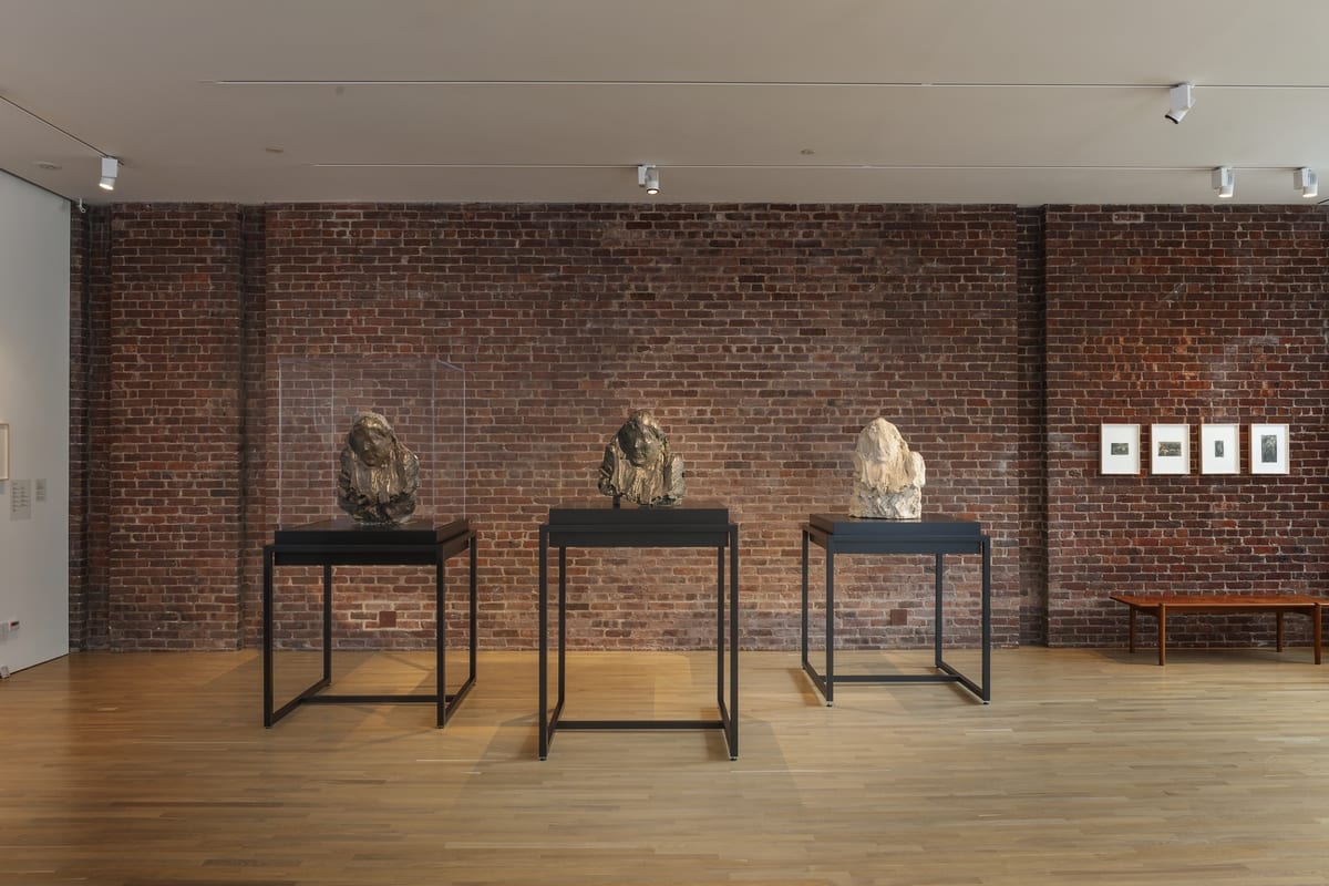 View of Medardo Rosso at CIMA, with series of Madame Noblet sculptures (from l-r: wax from Ca' Pesaro, Venice; bronze from Galleria d'Arte Moderna, Milan; plaster from Museo Medardo Rosso, Barzio). Photo by Walter Smaling Jr.