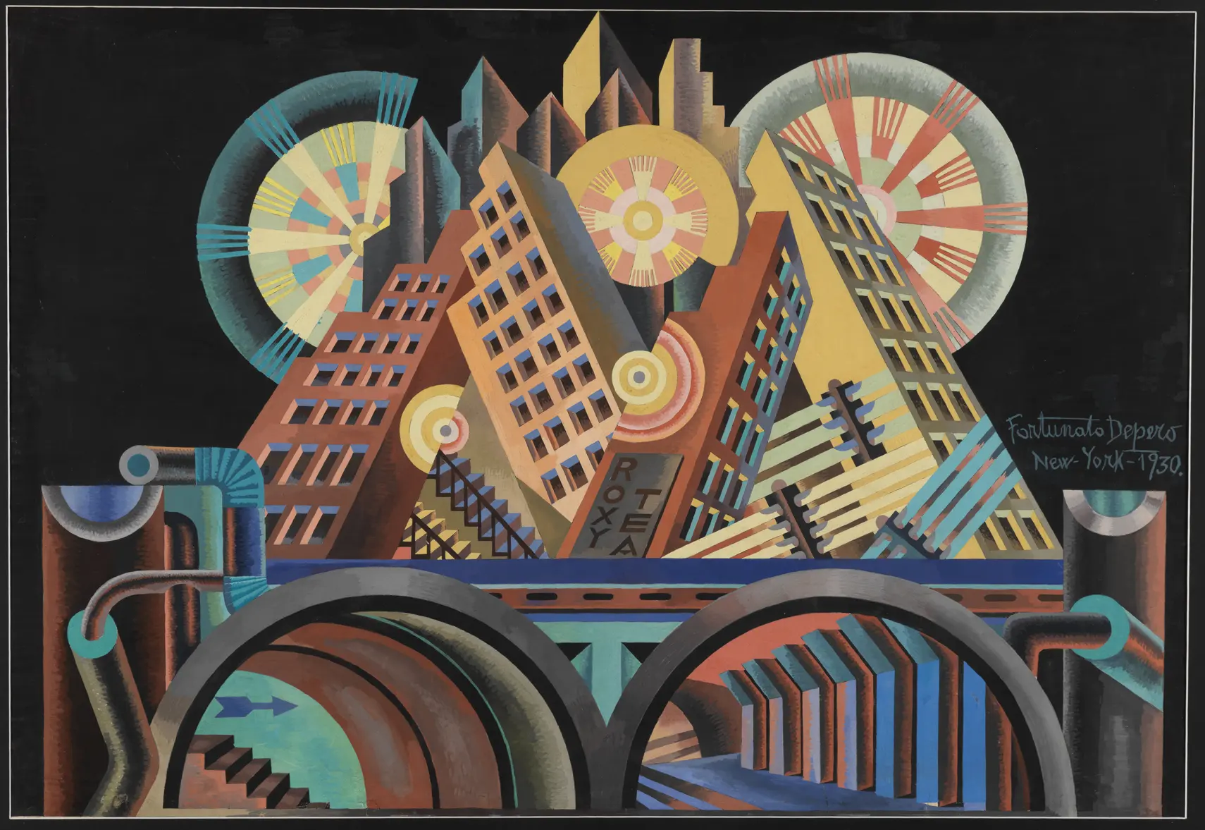 Fortunato Depero, Skyscrapers and Tunnels, 1930, Museum of Modern and Contemporary Art of Trento and Rovereto, Trento, Italy.