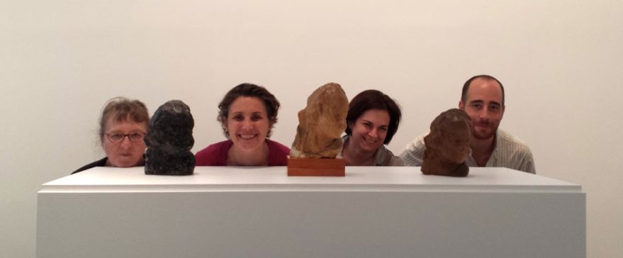 Scholars Elisabeth LeBon, Francesca Brewer, Sharon Hecker, and Austin Nevin during their two-day study period preceding the opening of “Medardo Rosso: Bambino ebreo” at Peter Freeman, Inc., New York (June 2014) (not pictured: Henry Lie). The sculptures in the foreground are all casts of Rosso’s Bambino ebreo (1892-92); from the left: a plaster cast in the collection of the Museo Medardo Rosso, Barzio, Italy; a wax cast in a private collection; and a wax cast in the collection of the Nasher Sculpture Center, Dallas.