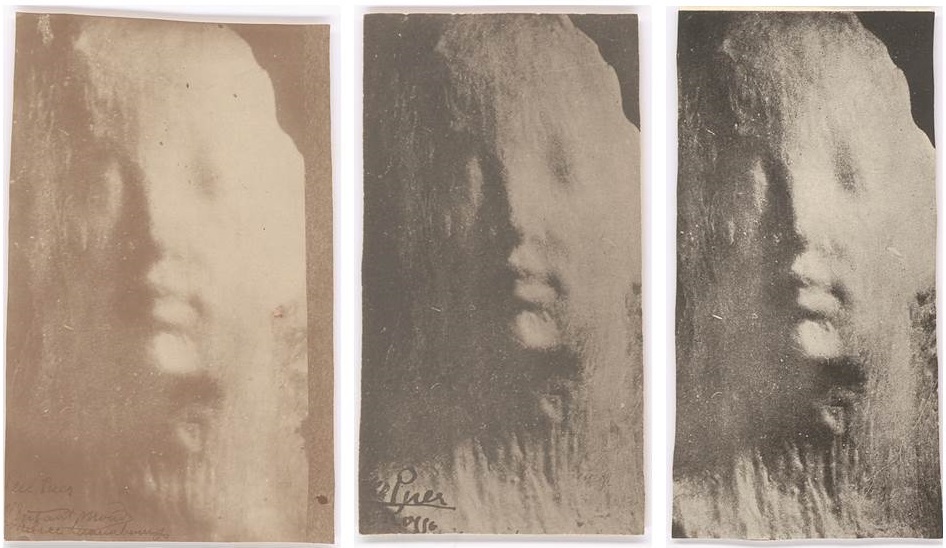Medardo Rosso, Ecce peur (Behold the child), c. 1911-14. Vintage photographs. Private collection. Left: 14.3 x 8.8 cm Center: 12.5 x 6.9 cm Right: 14.6 x 7.4 cm