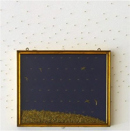 Giulio Paolini, Sotto le stelle (Under the Stars), detail, 1985-88. Metal display case, gold nails, Metal display case:  LeWitt Collection, Chester, CT. Copyright Giulio Paolini