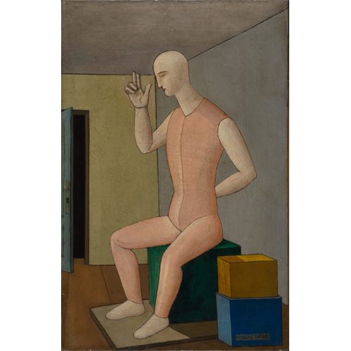 Carlo Carrà, “L’idolo ermafrodito (The Hermpaphrodite Idol),” 1917. Oil on canvas, 65 x 42 cm. Fondation Mattioli Rossi, Switzerland. (c) 2018 Artists Rights Society (ARS), New York / SIAE, Rome.