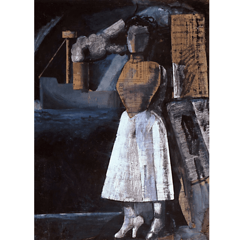 Mario Sironi, "Venere dei porti (Venus of the Ports)," 1919. Tempera and collage on paper on canvas, 98 x 73 cm. Casa Museo Boschi di Stefano, Milan (c) 2018 Artists Rights Society (ARS), New York / SIAE, Rome.
