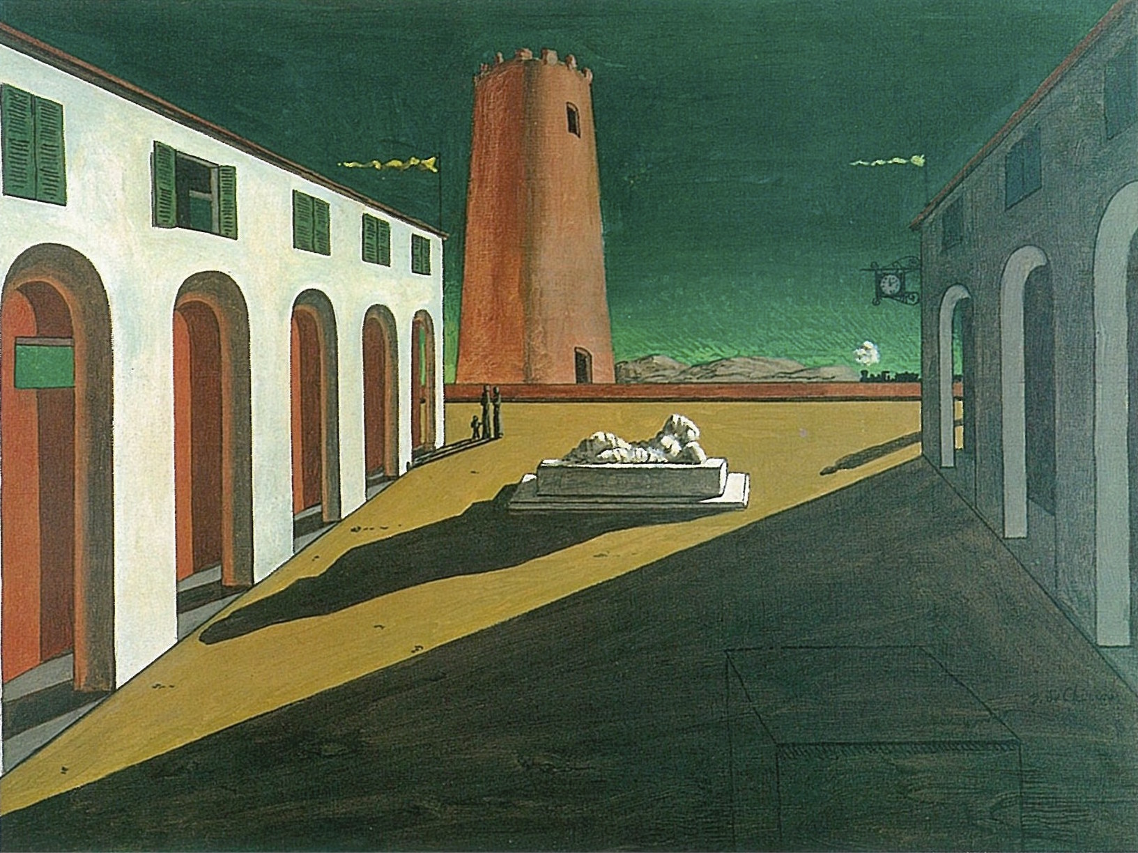 Framework Giorgio de Chirico the mysterious departure Print on Canvas Painted Effect