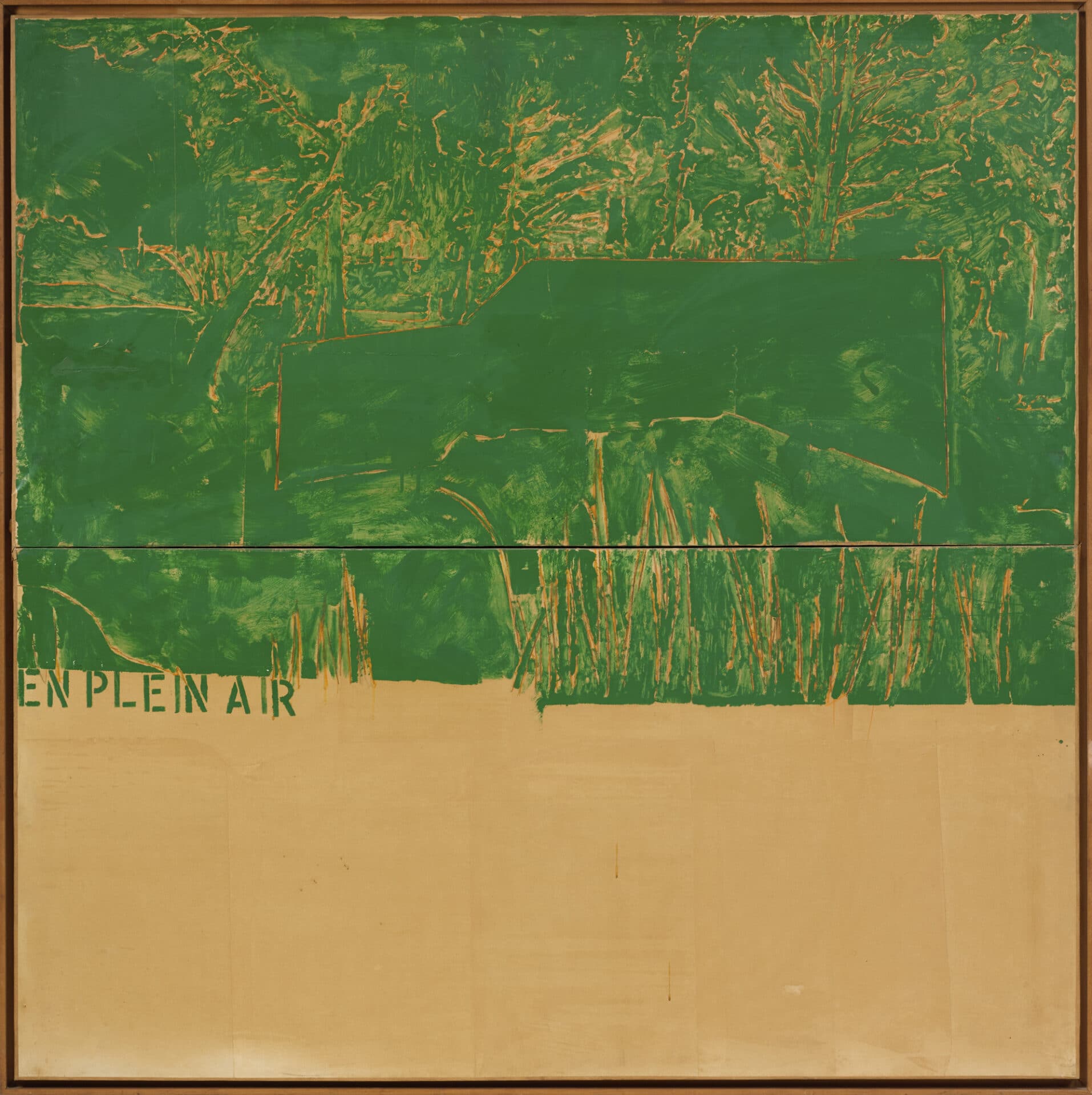 Schifano, Mario, 'En plein air', 1963, Enamel on paper laid down on two attached canvases 63 x 63 in (160 x 160 cm) Private Collection, Monaco. © 2020 Artists Rights Society (ARS), New York / SIAE, Rome © Archivio Mario Schifano. 