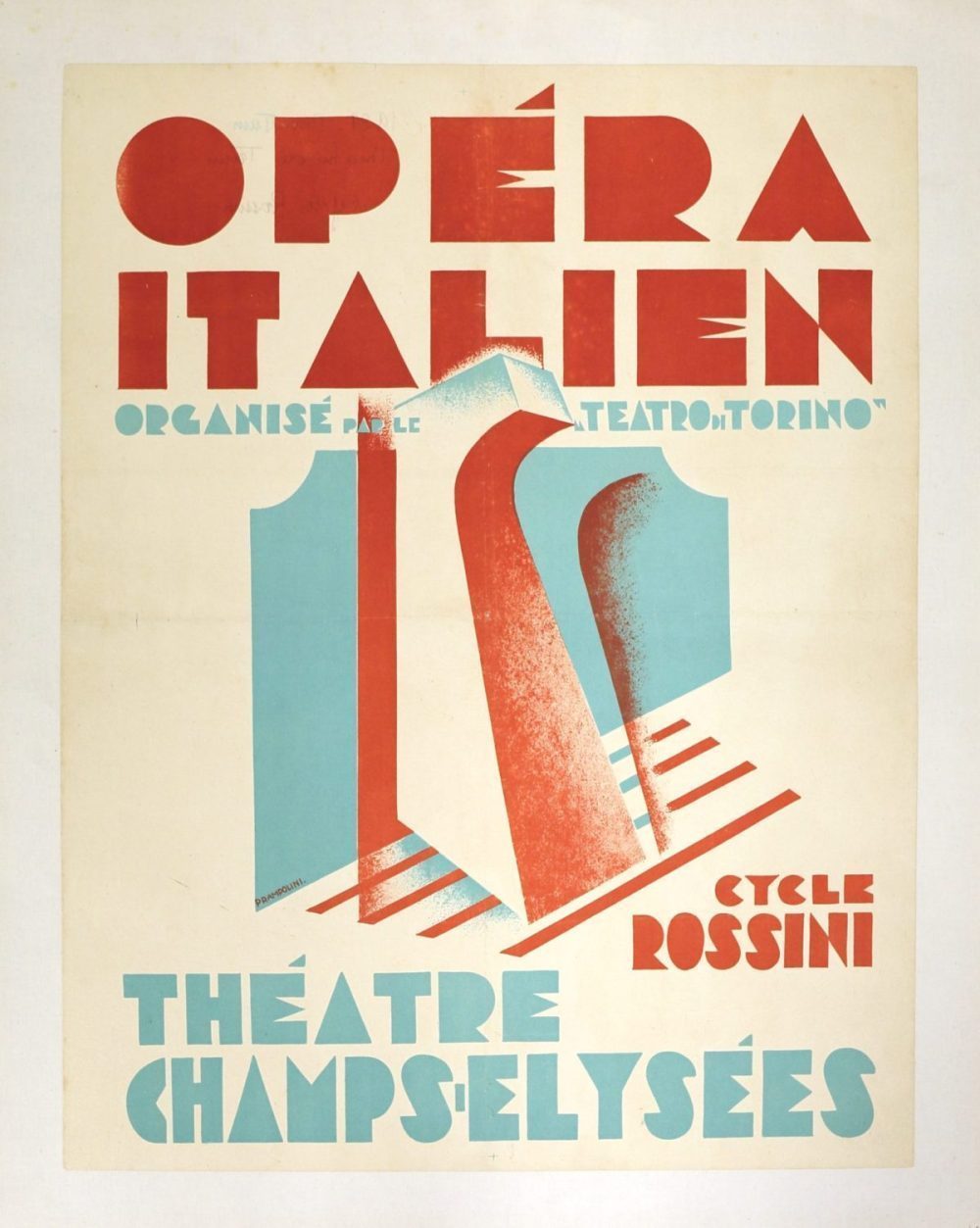 Enrico Prampolini. Théâtre Champs-Elysées. Opéra Italien, 1929. Lithograph on paper mounted on linen. Merrill C. Berman Collection. 