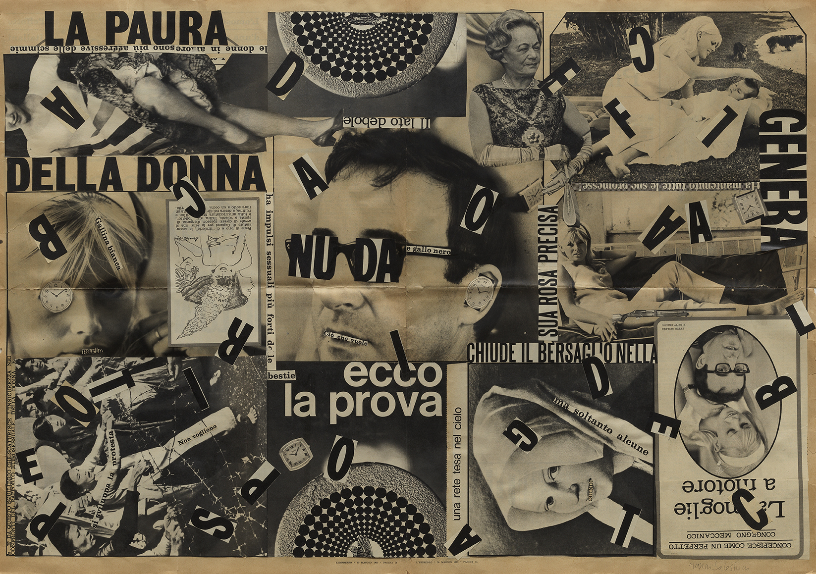 Nanni Balestrini, 'La Paura della donna' (Fear of Women), 1965. Collage on paper. Private collection, courtesy Galleria Michela Rizzo.